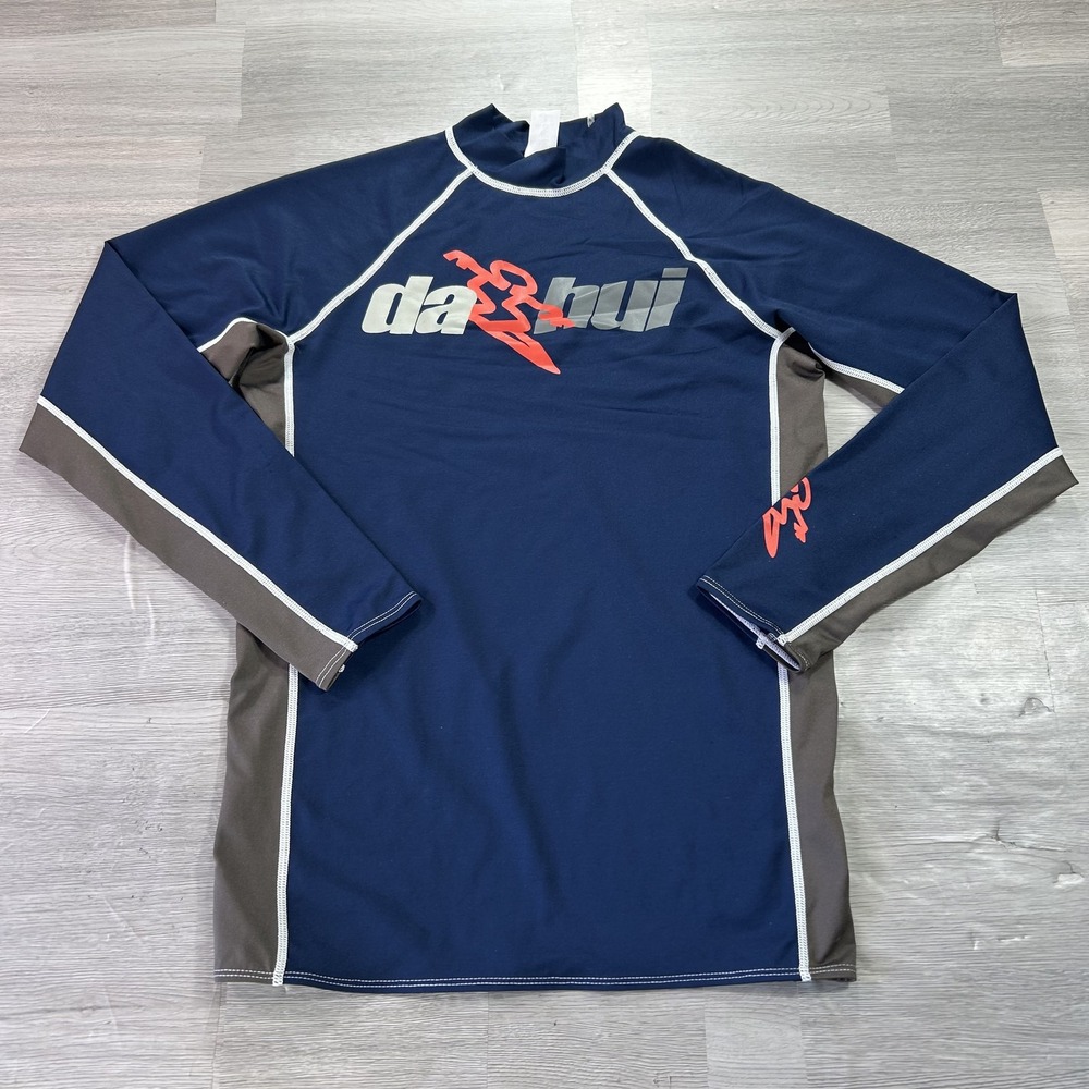 Da Hui Rash Guard Mens Medium Blue Long Sleeve Surf Swim Shirt Stretch Top